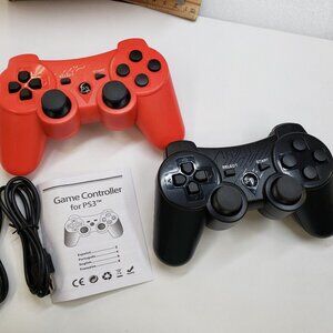 2 Pack Game Controller Pad For PS3 Black n Red with charge cords